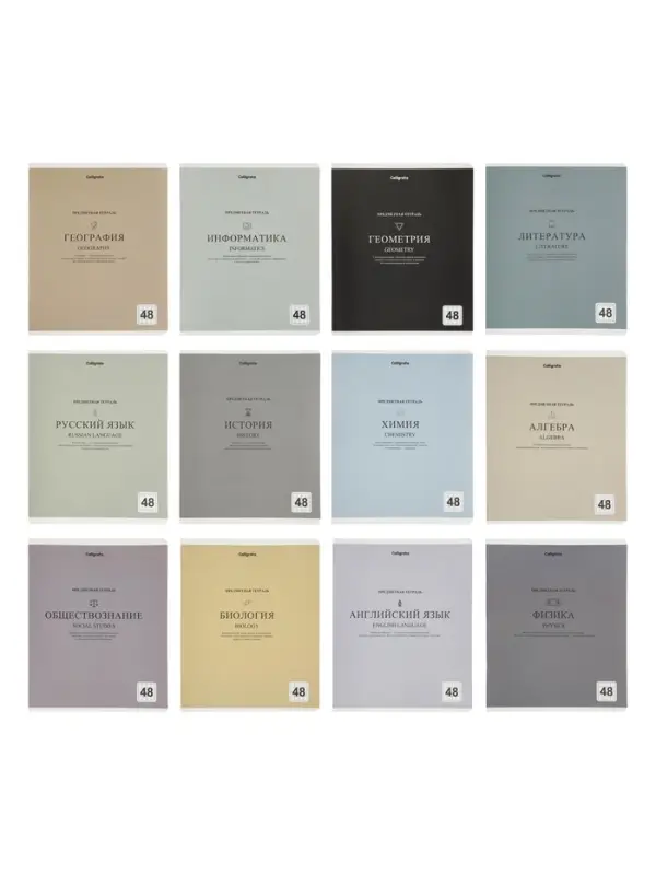 Комплект 12 предметных тетрадей 48 листов, справочная информация, 60гр, Пастель классика