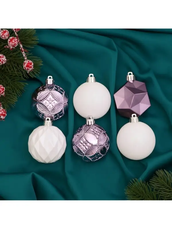 Ёлочные игрушки &laquo;Изабель&raquo; грани, шары новогодние, d=6 см, набор 24 шт., белый/сиреневый