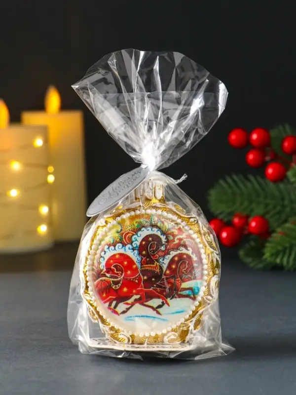 Свеча новогодняя "Шар узорный. Три коня" золотой, 7,2х3,8х8,5 см