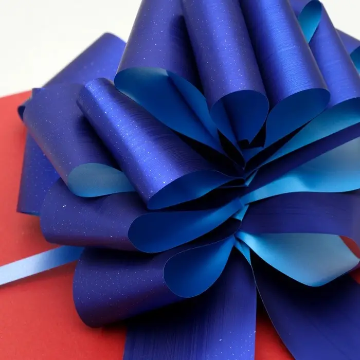 Подарочный бант - шар №5 металлик, синий, для упаковки подарков