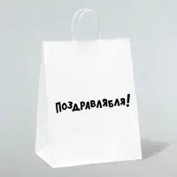 Пакет подарочный с приколами, крафт «Поздравлямба!», белый, 24×10.5×32 см