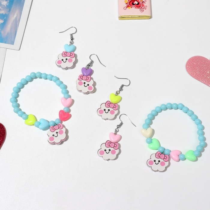 Набор детский «Выбражулька» 2 предмета: серьги, браслет, облачка, цвет МИКС Набор детский «Выбражулька» 2 предмета: серьги, браслет, облачка, цвет МИКС