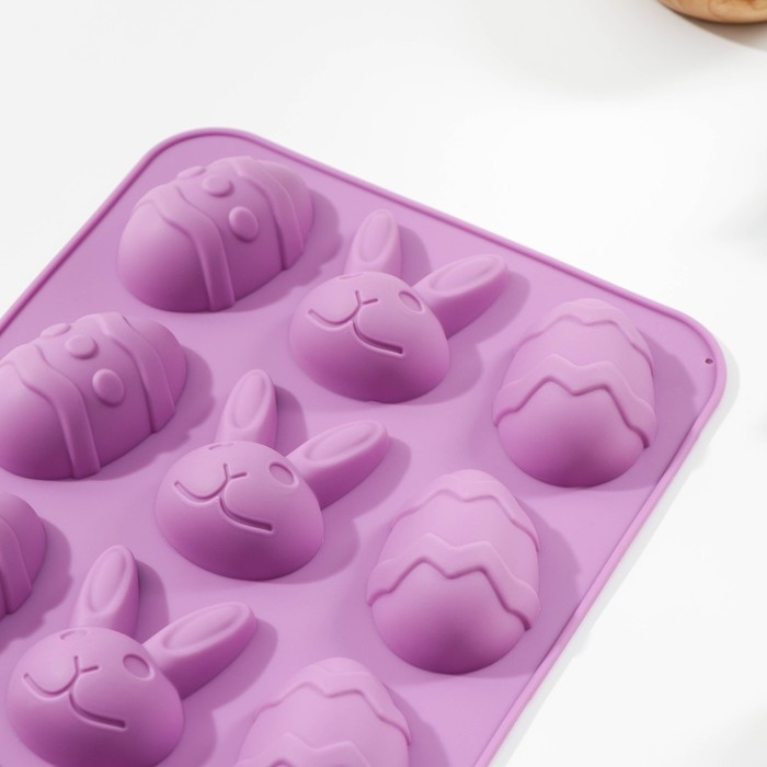 Форма для шоколада Доляна «Пасха», силикон, 23×15×2 см, 12 ячеек, сиреневая Форма для шоколада Доляна «Пасха», силикон, 23×15×2 см, 12 ячеек, сиреневая