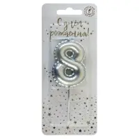 Свеча в торт на шпажке "Воздушая цифра", цифра "8", серебро