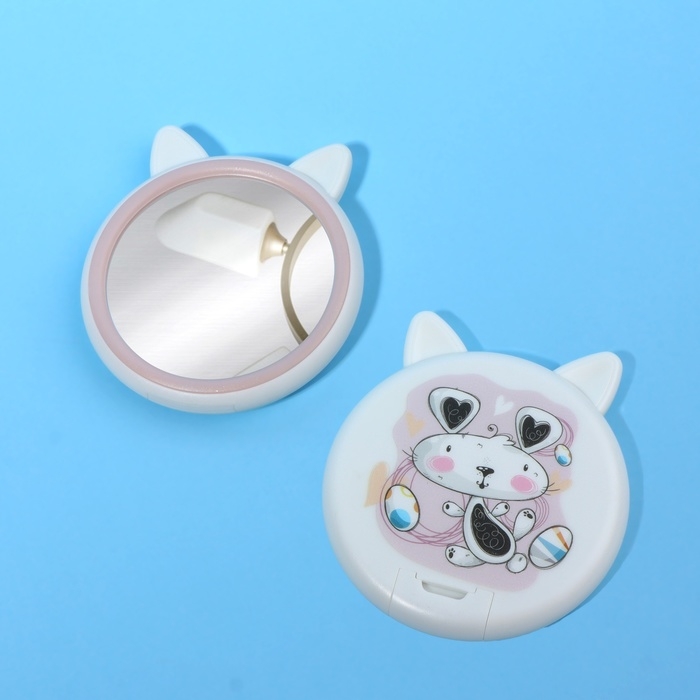 Зеркало карманное «Зверюшки», d = 5,5 см, цвет белый Зеркало карманное «Зверюшки», d = 5,5 см, цвет белый