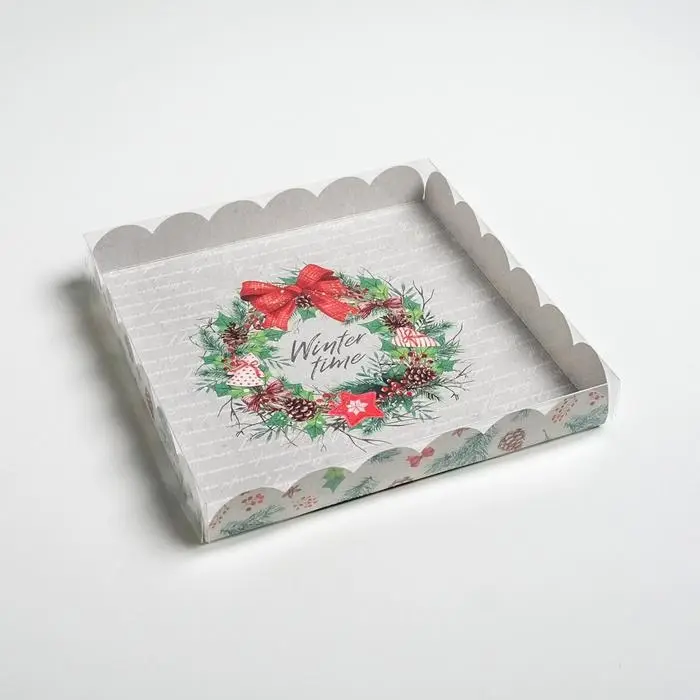 Коробка для кондитерских изделий с пластиковой крышкой «Winter time», 21 х 21 х 3 см