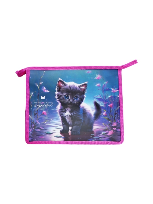 Папка для тетрадей А5, 243x200x80 мм, deVENTE "Beautiful Cat", молния сверху, пластиковая, для девочки