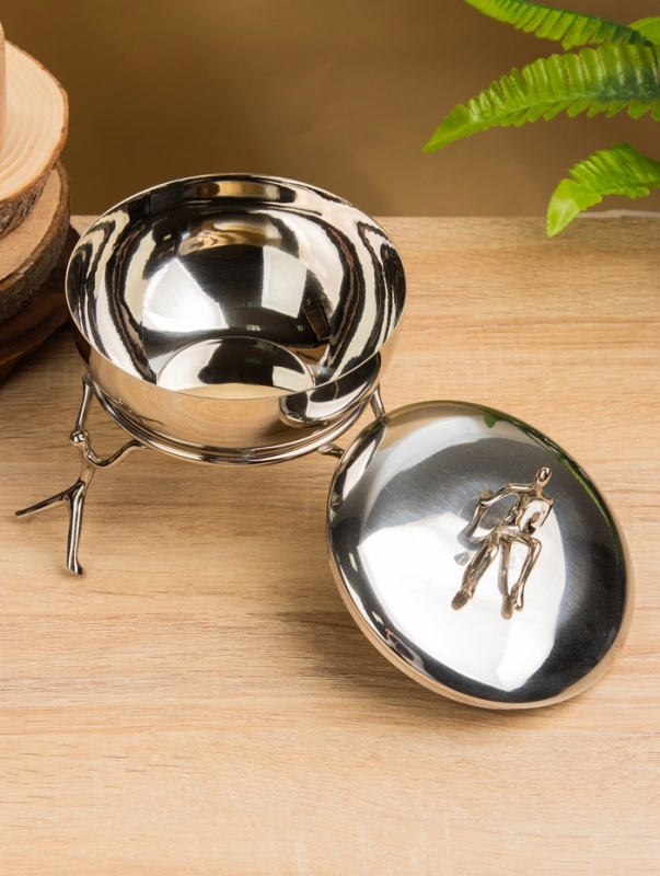 Салатник на подставке с крышкой "Дружба" 18х18х16 см, нержавеющая сталь, цв. серебро