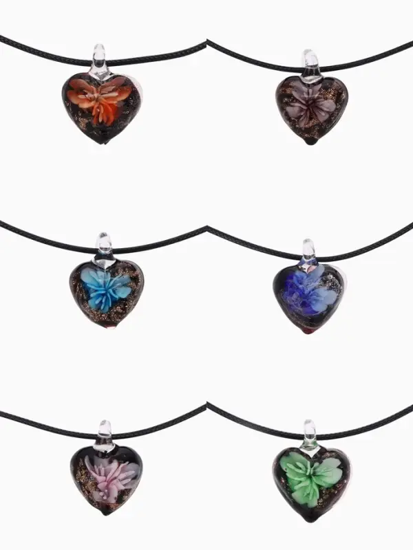 Кулон на шнурке &laquo;Муранское стекло&raquo;, малый, сердечко темное, МИКС, 45 см