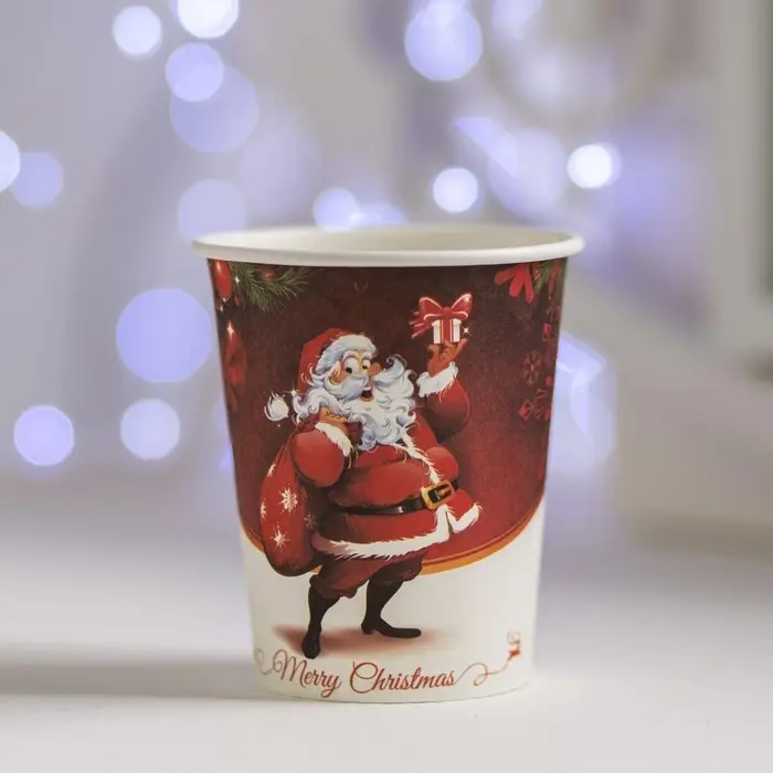 Стакан бумажный одноразовый &laquo;Дед Мороз с подарками&raquo;, набор 6 шт.