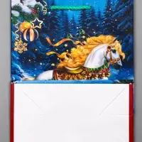 Пакет подарочный новогодний ламинированный, «Новогодний конь» , 18×10×22.3 см