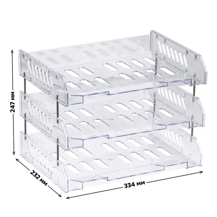 Набор лотков для бумаг &laquo;Сити&raquo;, А4, горизонтальный, на металлических стержнях, 3 отделения, прозрачный