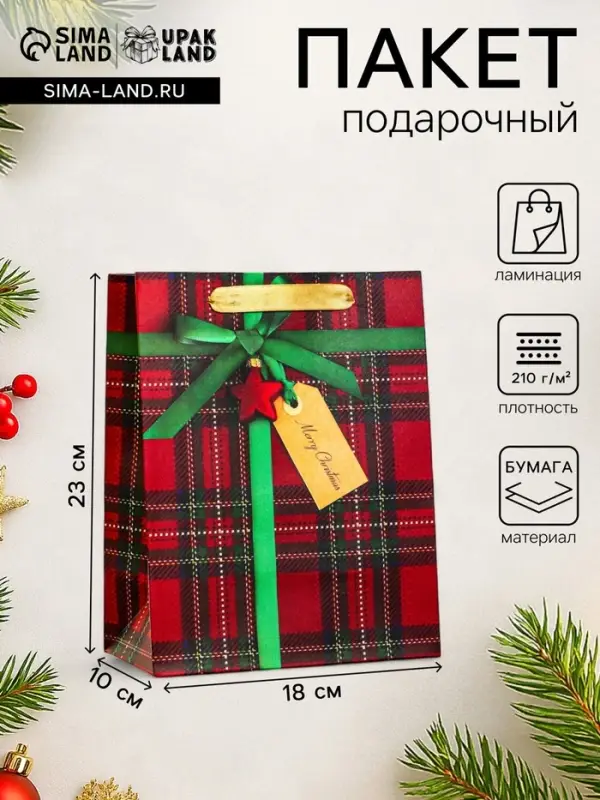 Пакет подарочный новогодний ламинированный &laquo;Подарок&raquo;, 18&times;23&times;10 см