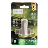 Флешка OTG Hoco UD10 Wise, 16 Гб, USB3.0, USB/Type-C, чт до 120 Мб/с, зап до 30 Мб/с, металл