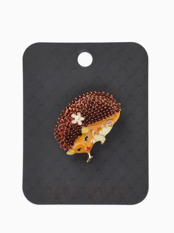 Брошь &laquo;Ежик&raquo; с цветами, цвет коричнево-оранжевый в золоте