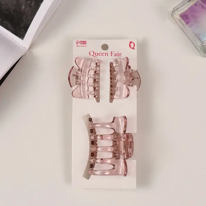 Крабики для волос QF &laquo;Флориана&raquo;, набор 3 шт., крылья, 5.5 и 4 см, розовые