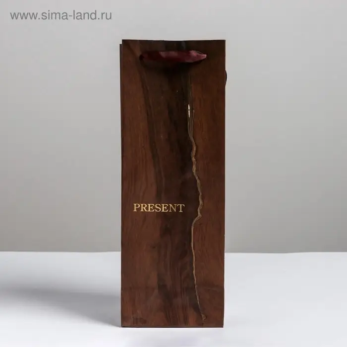 Пакет подарочный ламинированный под бутылку, упаковка, &laquo;Wood present&raquo;, 13&times;36&times;10 см