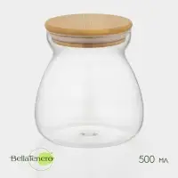 Банка для сыпучих продуктов BellaTenero &laquo;Бамбук&raquo;, 500 мл, 11&times;12 см, с бамбуковой крышкой, стекло, прозрачная