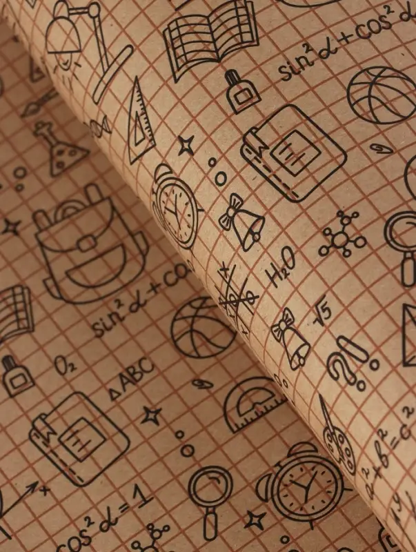 Бумага упаковочная крафт «Школьная пора», коричневый/черный на коричневом фоне 0.7×10±5%м Бумага упаковочная крафт «Школьная пора», коричневый/черный на коричневом фоне 0.7×10±5%м