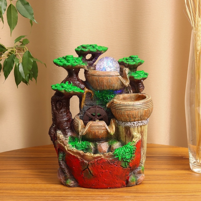 Фонтан Фонтан "Бочки под деревом с мельницей на камнях" 25х15 см (с подсветкой)