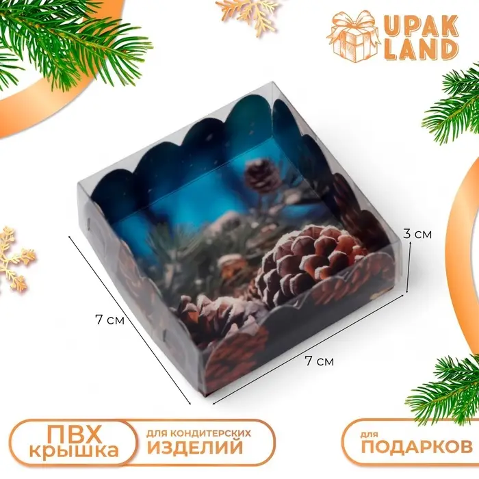 Коробка для печенья, кондитерская новогодняя упаковка, «С Новым годом!», 7×7×3 см Коробка для печенья, кондитерская новогодняя упаковка, «С Новым годом!», 7×7×3 см