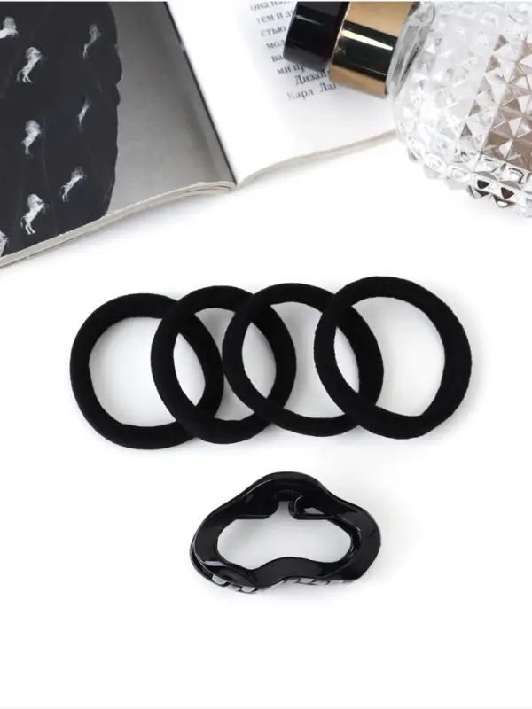 Набор для волос QF &laquo;Вивьен&raquo;, 4 резинки 5.5 см, краб 4.5 см, волна, чёрный