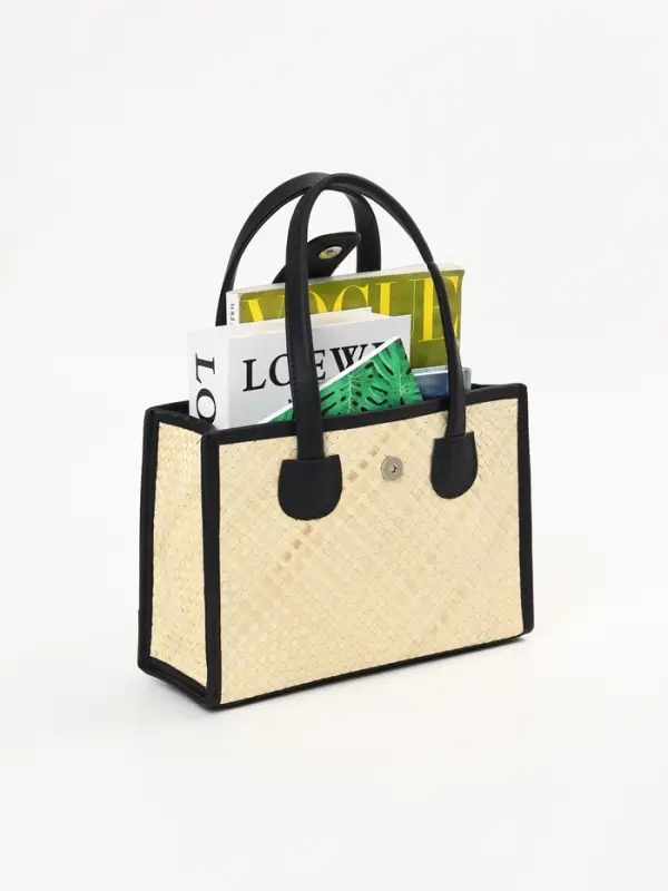 Сумка плетёная на застёжке из пандана, 30&times;10&times;35 см, бежево-чёрная