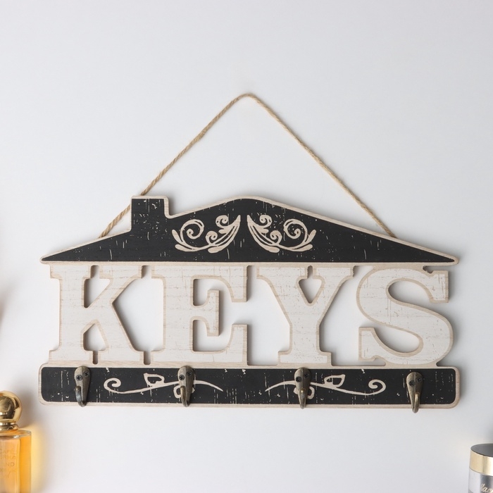 Крючки декоративные дерево Крючки декоративные дерево "Домик. Ключи" 3,5х35х17,5 см