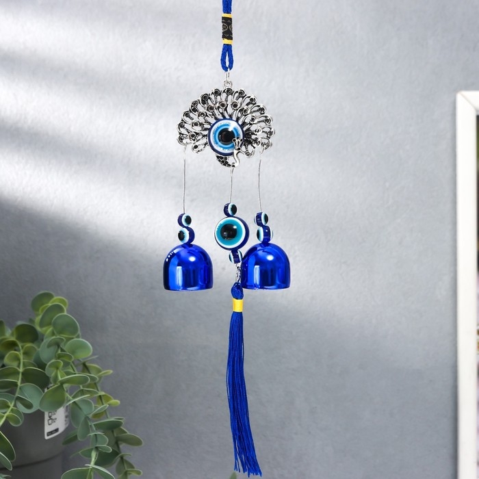 Музыка ветра металл Музыка ветра металл "Павлин" от сглаза с кисточкой 2 колокольчика 22х6,5 см