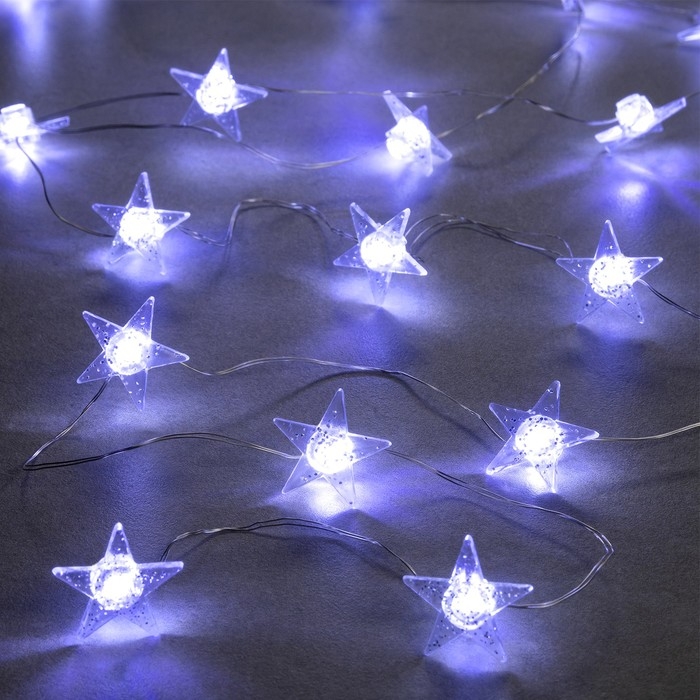 Гирлянда «Нить» 2 м роса с насадками «Снежная звезда», IP20, серебристая нить, 20 LED, 2 режима, батарейки ААх2 (нет в комплекте), свечение белое Гирлянда «Нить» 2 м роса с насадками «Снежная звезда», IP20, серебристая нить, 20 LED, 2 режима, батарейки ААх2 (нет в комплекте), свечение белое