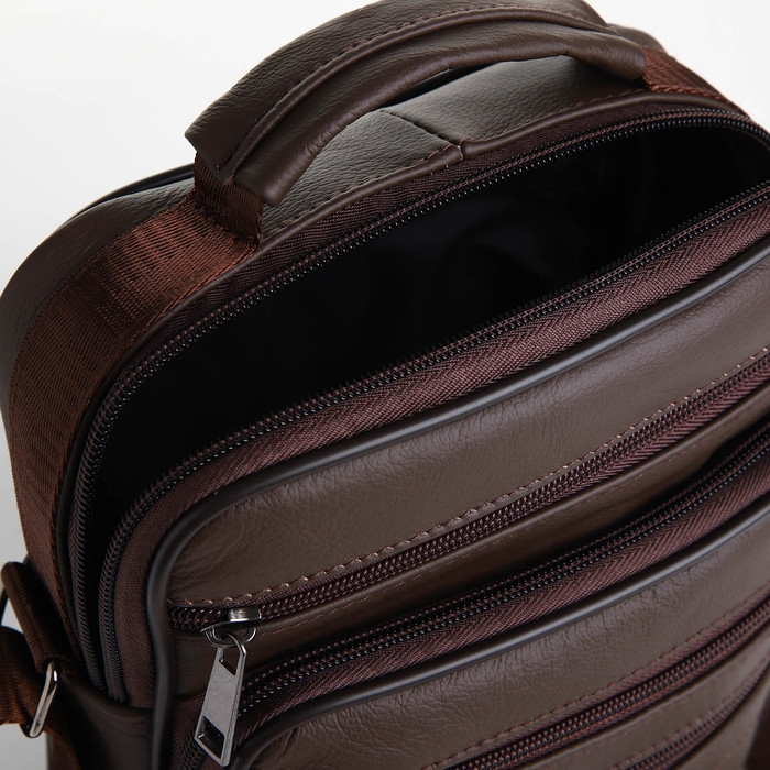 Сумка мужская на молниях, длинный ремень, цвет коричневый