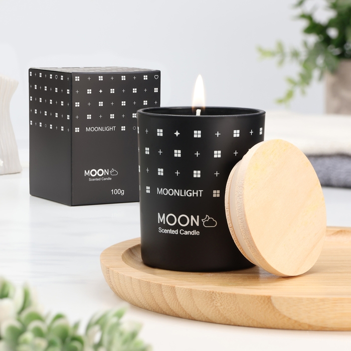 Свеча ароматическая в стакане  Свеча ароматическая в стакане "Moon", чёрный джентельмен, малая