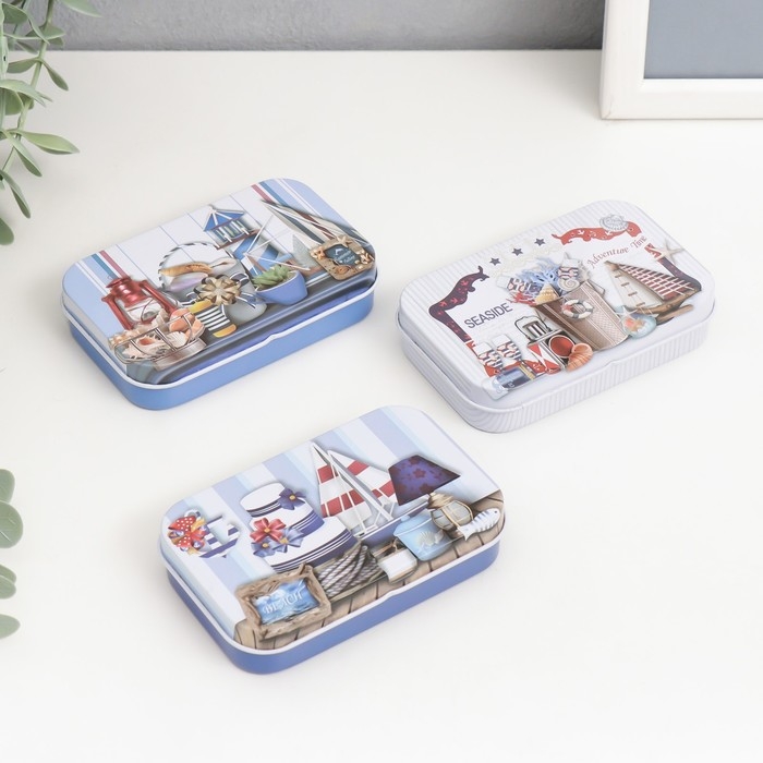 Шкатулка металл прямоугольная Шкатулка металл прямоугольная "Морская" МИКС 5,8х9,5х2,2 см