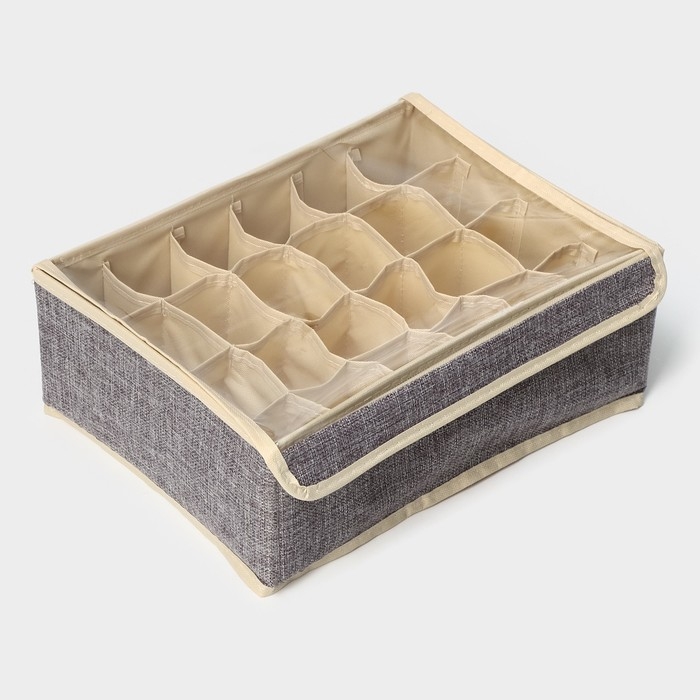 Органайзер для хранения белья с прозрачной крышкой Доляна «Тео», 24 ячеек, 32×23×12 см, цвет серый Органайзер для хранения белья с прозрачной крышкой Доляна «Тео», 24 ячеек, 32×23×12 см, цвет серый