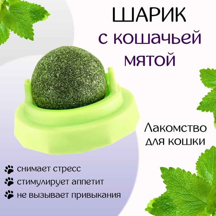 Игрушка для кошек из кошачьей мяты  Игрушка для кошек из кошачьей мяты "Вращающийся шарик" на основании, 5 х 4 см, зелёная
