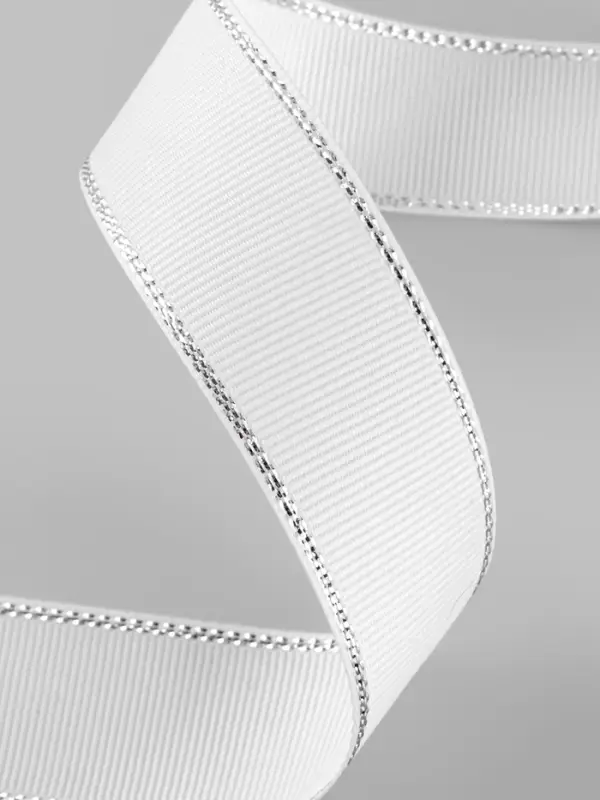 Лента репсовая, с серебряным люрексом, 25 мм, 23&plusmn;1 м, белая №001