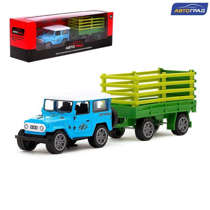 Машина металлическая «Джип», с прицепом, инерционная, МИКС Машина металлическая «Джип», с прицепом, инерционная, МИКС