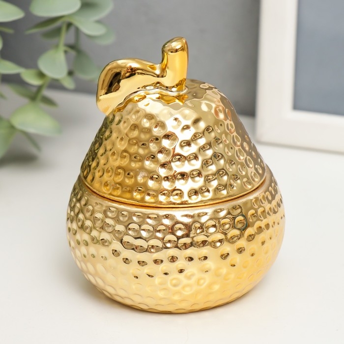 Шкатулка керамика Шкатулка керамика "Золотая груша с листиком" 9х7х7 см