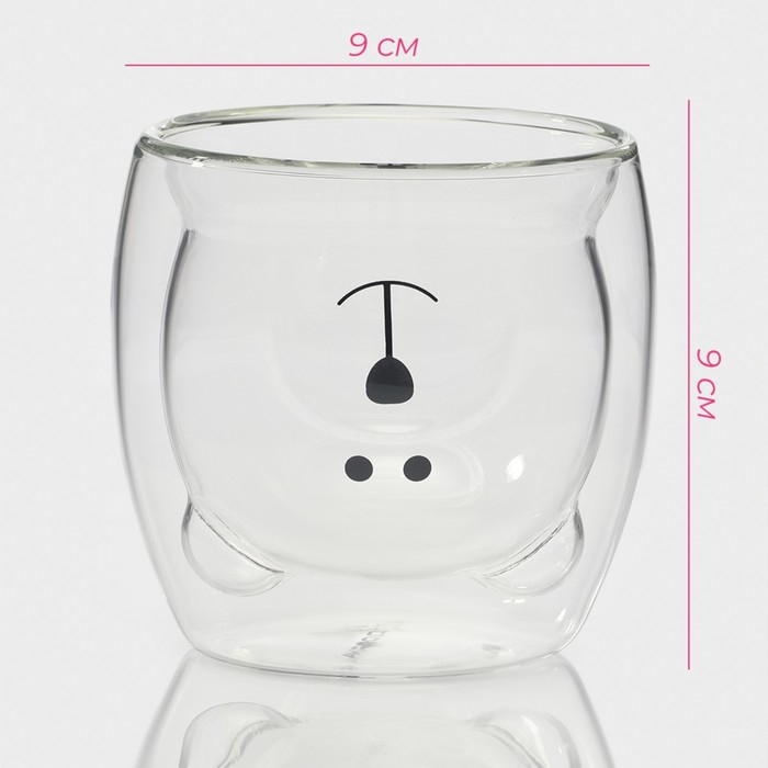 Стакан стеклянный с двойными стенками Доляна «Медведь», 200 мл, 9×9 см Стакан стеклянный с двойными стенками Доляна «Медведь», 200 мл, 9×9 см