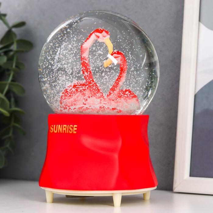 Сувенир полистоун водяной шар музыка "Фламинго" крутится d=10 см 15,5х10х10 см