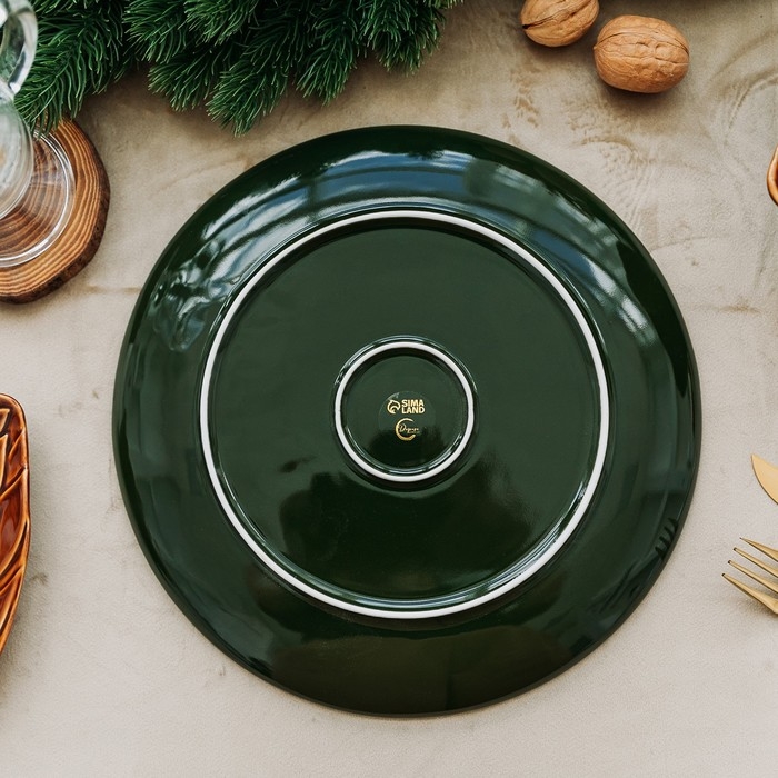 Новый год! Блюдо новогоднее керамическое «Зимний лес», 27 см, цвет зелёный