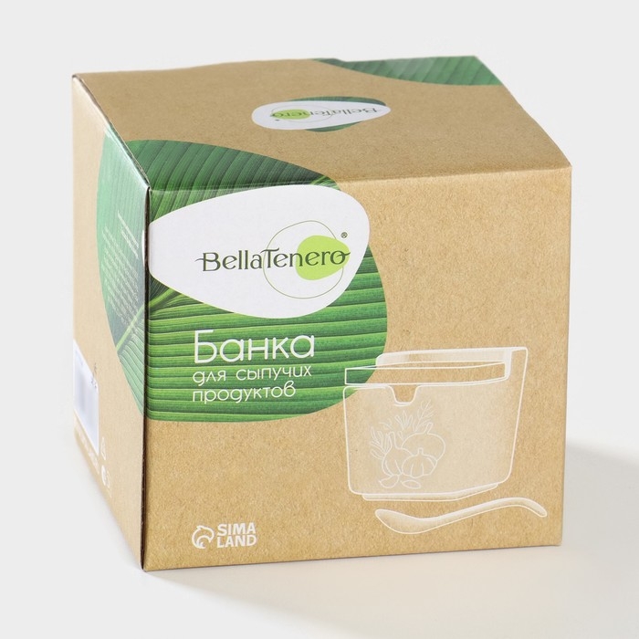 Банка для хранения сыпучих продуктов с ложкой &laquo;Эстет. Овощи&raquo;, 250 мл, с бамбуковой крышкой, фарфоровая, цвет белый