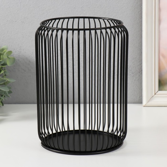 Подсвечник металл на 1 свечу до 13 см "Клетка" чёрный 16,5х16,5х22 см