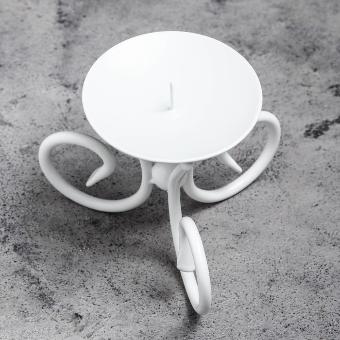 Подсвечник Подсвечник "Весел Н" металл на 1 свечу, 9,5х7,6 см, белый