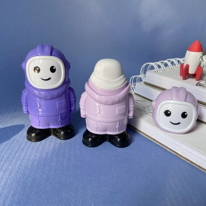 Точилка 2 отверстия с контейнером "Космонавт", с ластиком, МИКС