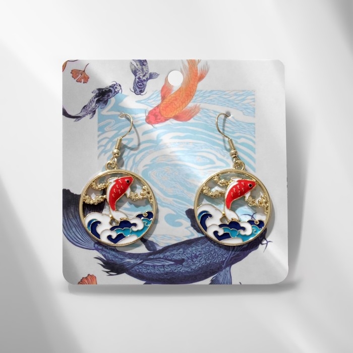 Серьги ассорти «Япония» рыбка над водой, цветные в золоте Серьги ассорти «Япония» рыбка над водой, цветные в золоте