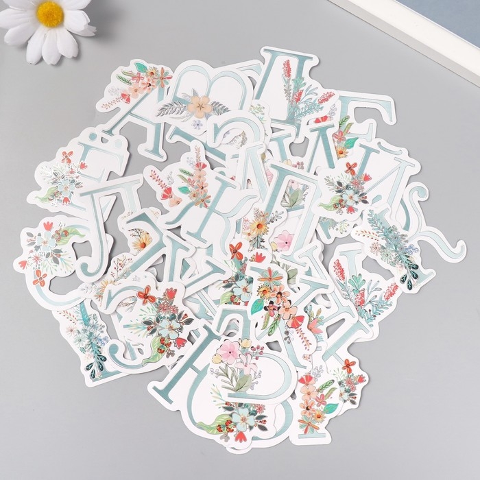 Наклейки для творчества Наклейки для творчества "Цветочный алфавит" тиснение серебро набор 33 шт 9х7х0,8 см