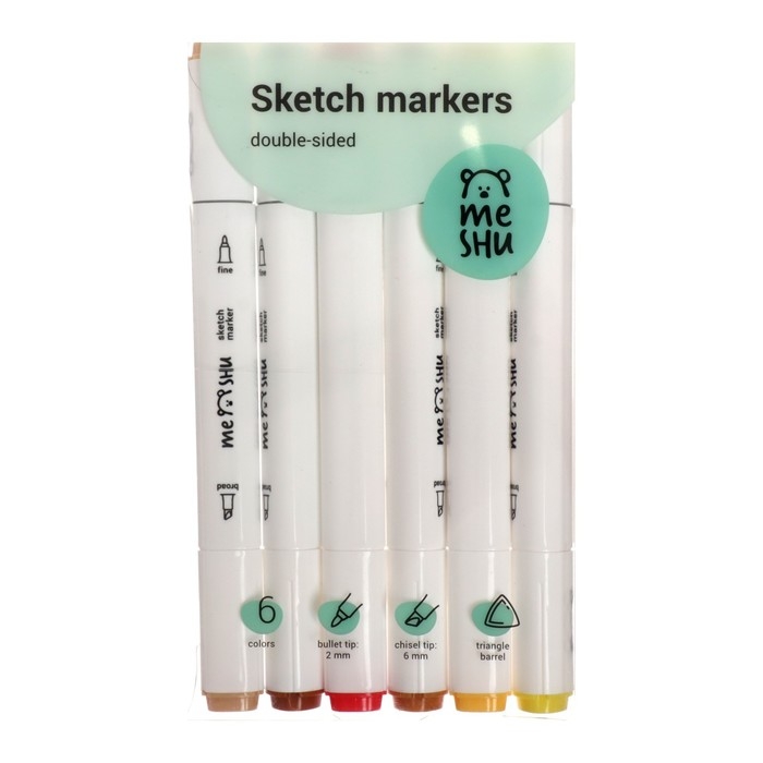 Маркеры для скетчинга двусторонние MESHU, 6 цветов (осенние цвета) Маркеры для скетчинга двусторонние MESHU, 6 цветов (осенние цвета)