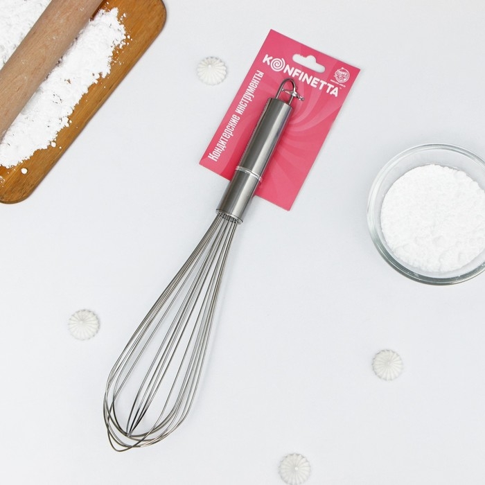 Венчик для взбивания KONFINETTA «Сильвер», струна 1,3 мм, 35×7×7 см, цвет серебристый Венчик для взбивания KONFINETTA «Сильвер», струна 1,3 мм, 35×7×7 см, цвет серебристый