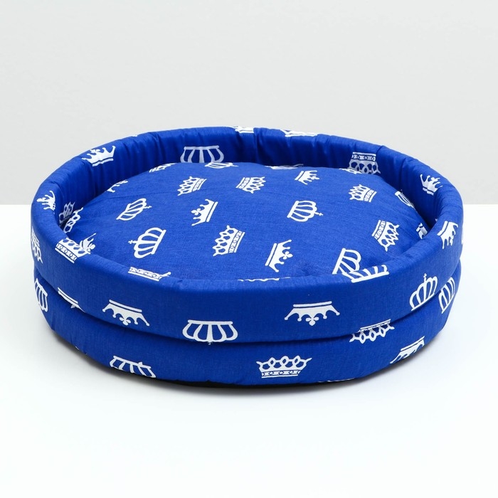Лежанка Lowcost круглая, поплин, 40 х 40 х 12 см, синяя с коронами Лежанка Lowcost круглая, поплин, 40 х 40 х 12 см, синяя с коронами
